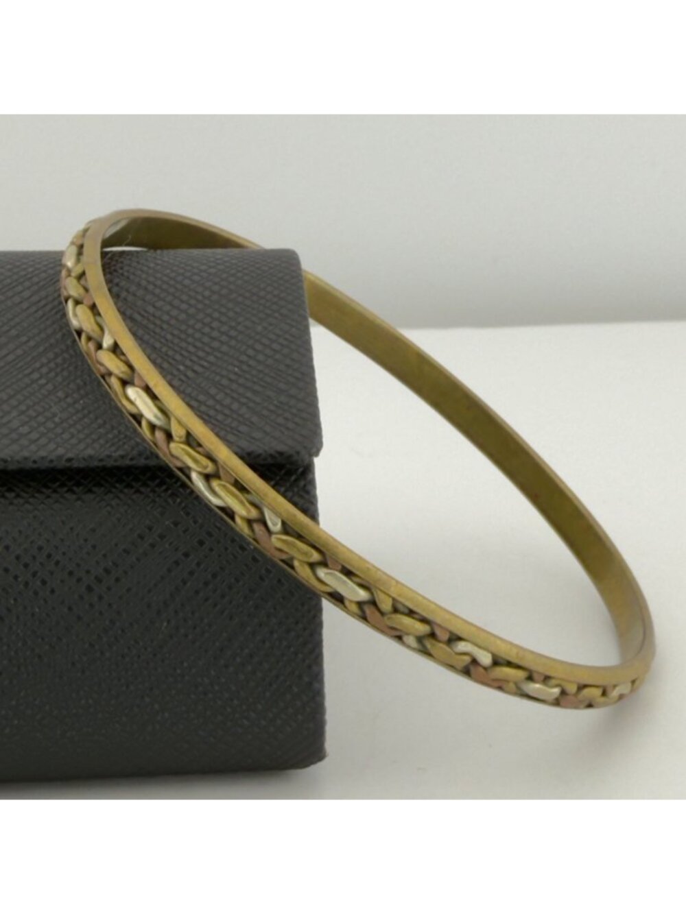 Vintage Brass Bangle Bracelet Tri Color Braided Copper Silver Tone 7.5 in